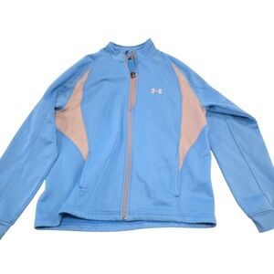 Under Armour Men’s Loose Fit Full Zip Jacket Blue Fleece Athletic Track Top LG